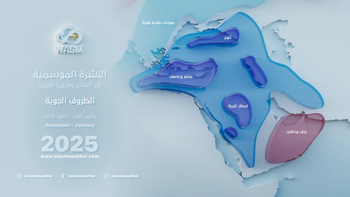 الأردن وفلسطين| النشرة الموسمية المفصلة لموسم 2024-2025.. موسم مطري غزير وبرودة أكثر من المعتاد
