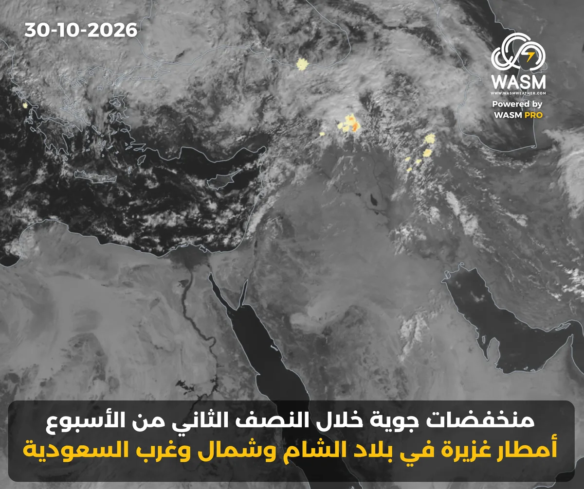 التحديث الكتابي اليومي لحالة الطقس في المنطقة العربية ( الشرق الأوسط) 30-10-2026