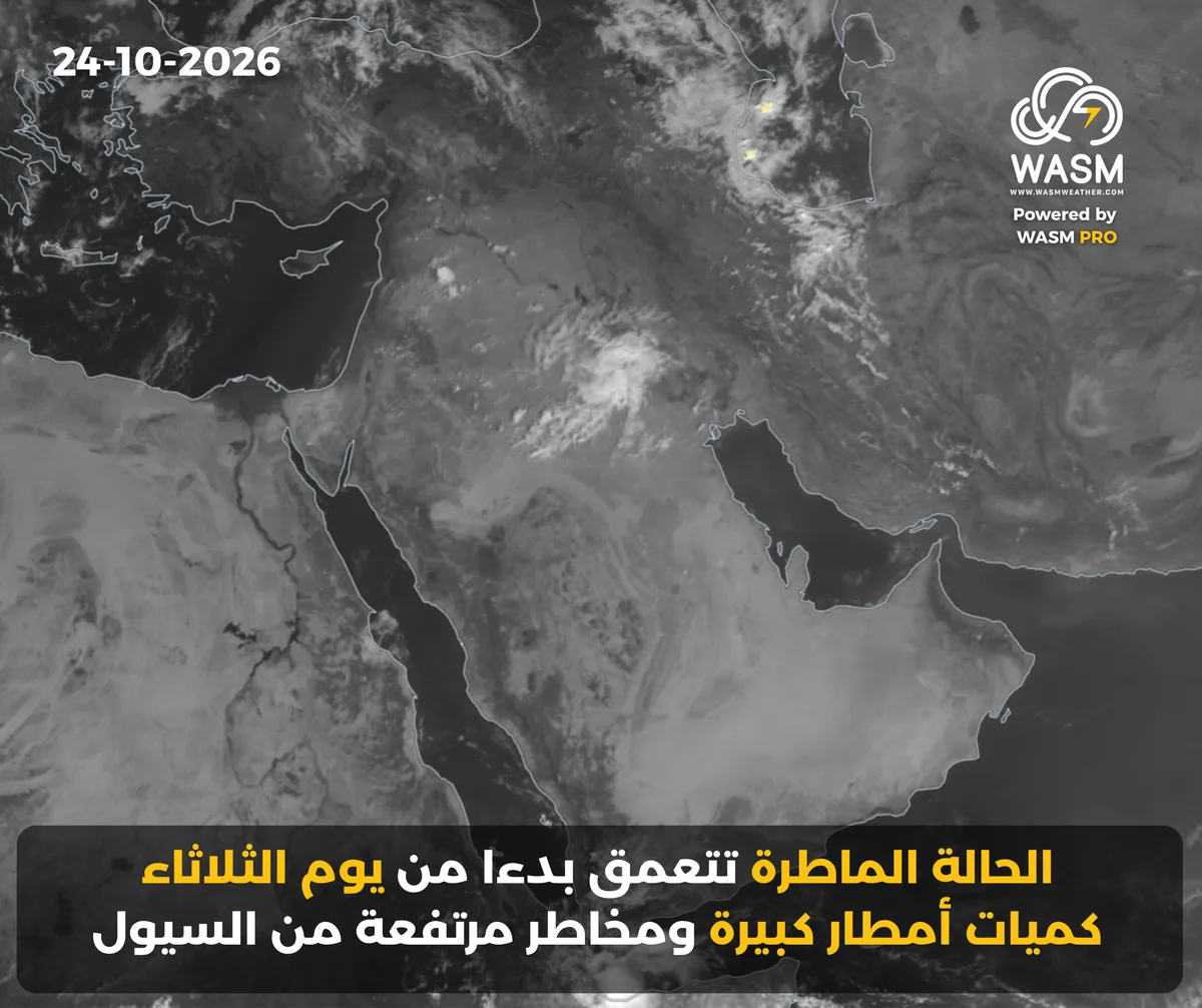 التحديث الكتابي اليومي لحالة الطقس في المنطقة العربية ( الشرق الأوسط) 24-10-2026