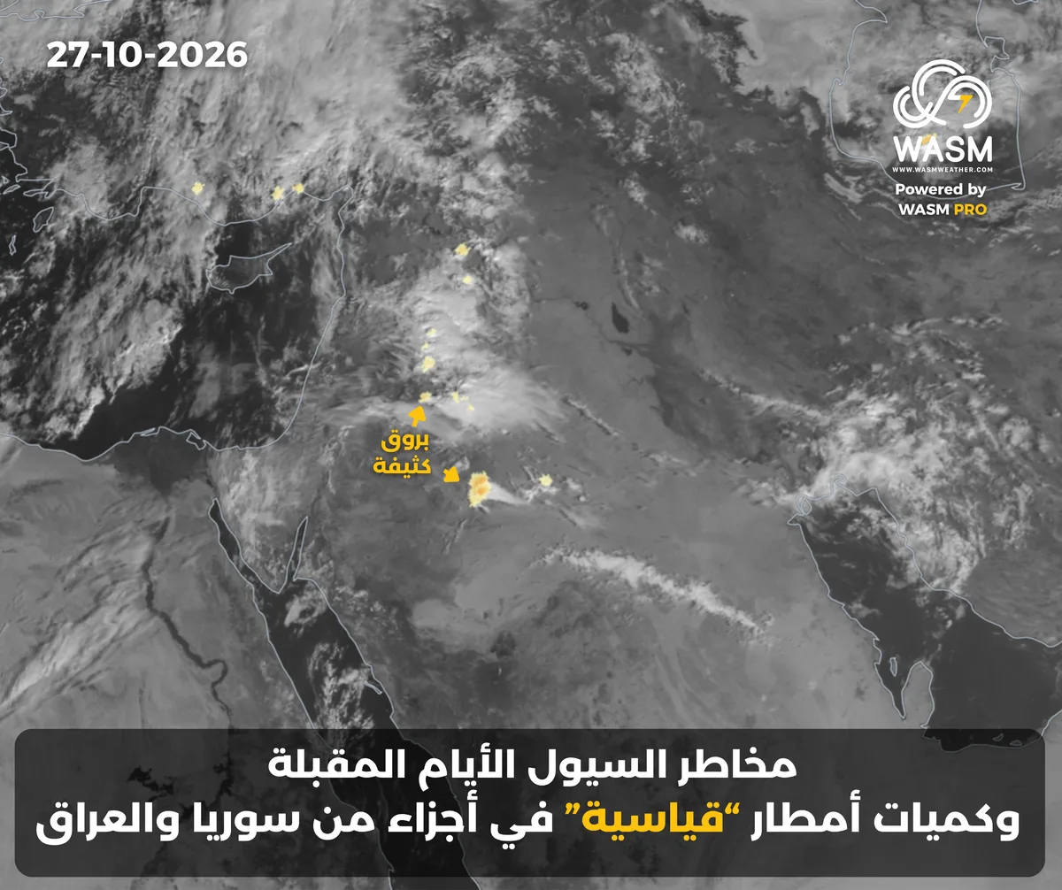 التحديث الكتابي اليومي لحالة الطقس في المنطقة العربية ( الشرق الأوسط) 27-10-2026