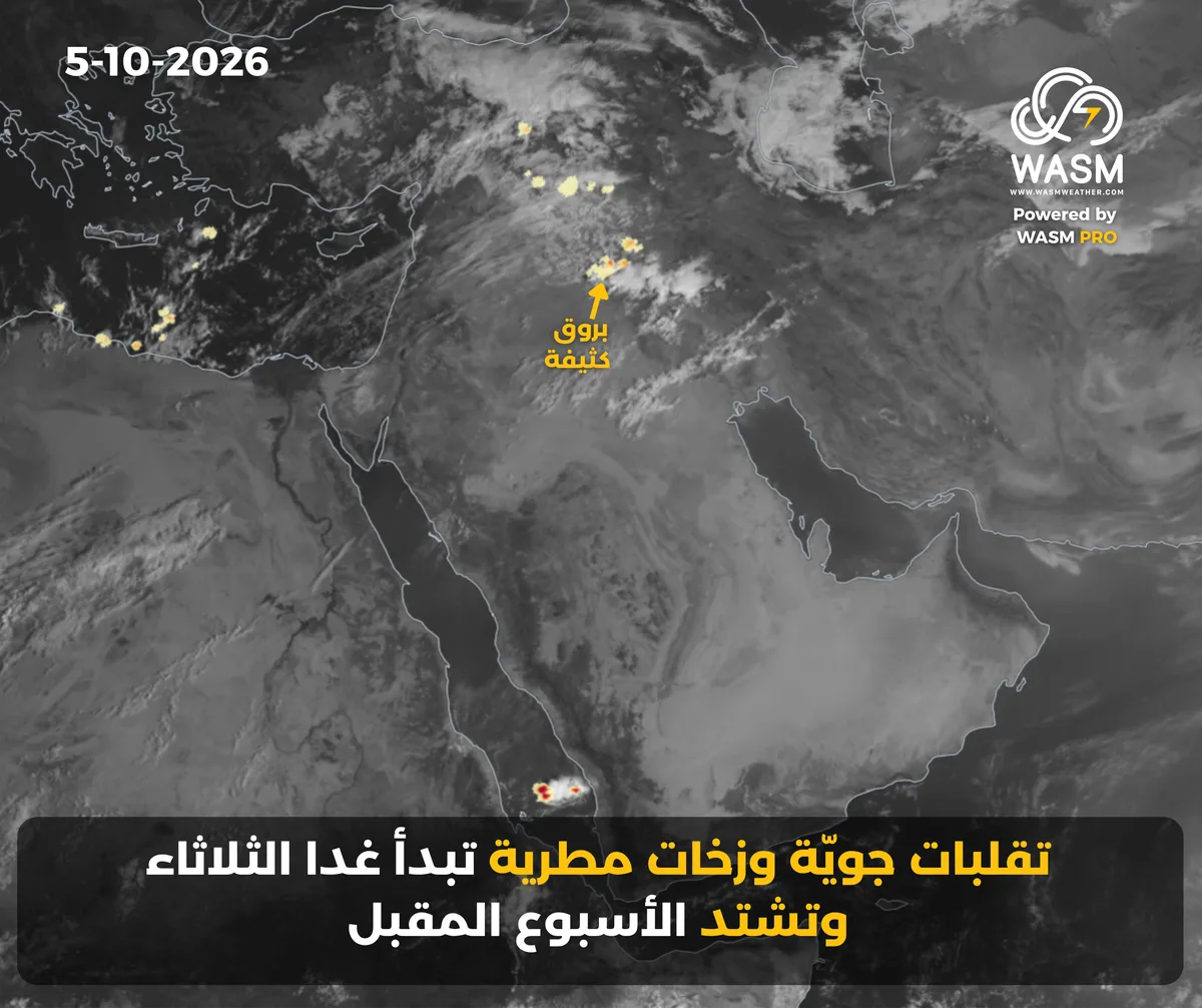 التحديث الكتابي اليومي لحالة الطقس في المنطقة العربية ( الشرق الأوسط) 5-10-2026