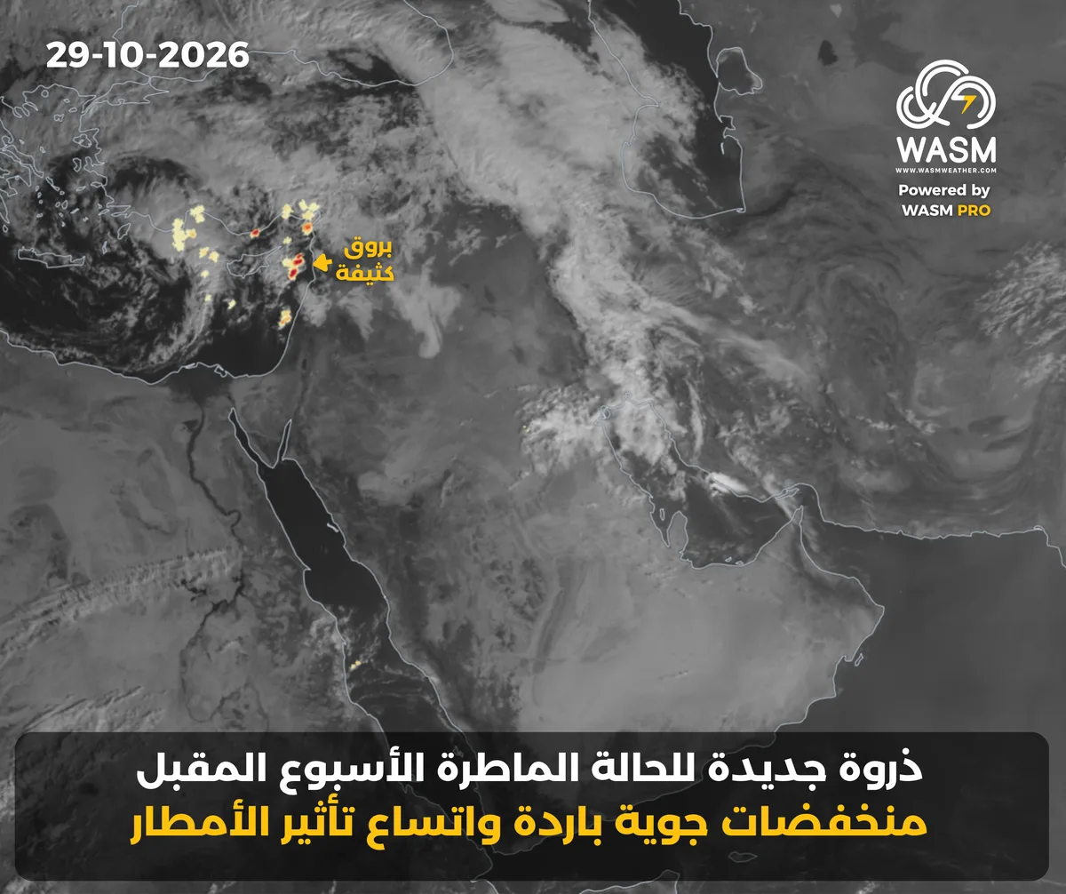 التحديث الكتابي اليومي لحالة الطقس في المنطقة العربية ( الشرق الأوسط) 29-10-2026