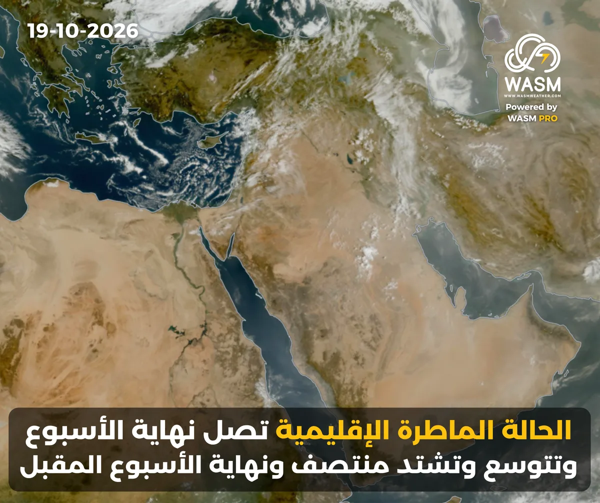 التحديث الكتابي اليومي لحالة الطقس في المنطقة العربية ( الشرق الأوسط) 19-10-2026