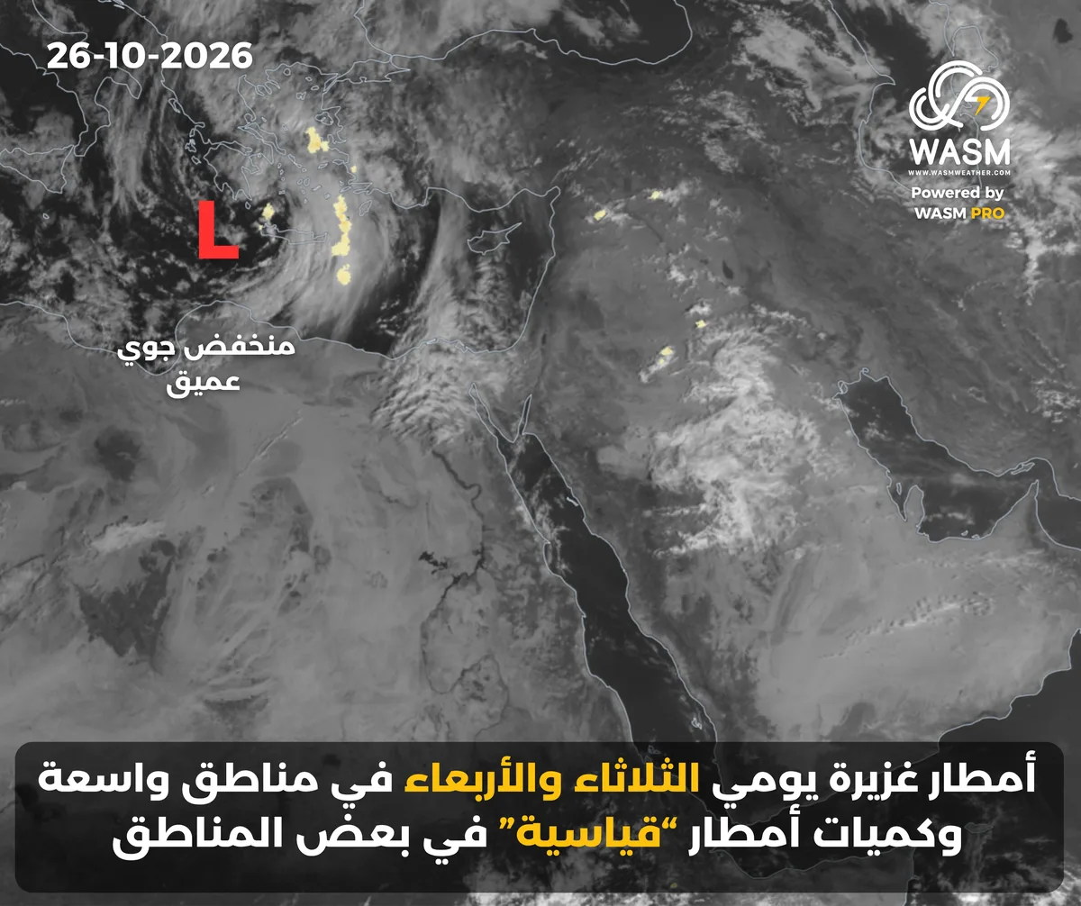 التحديث الكتابي اليومي لحالة الطقس في المنطقة العربية ( الشرق الأوسط) 26-10-2026