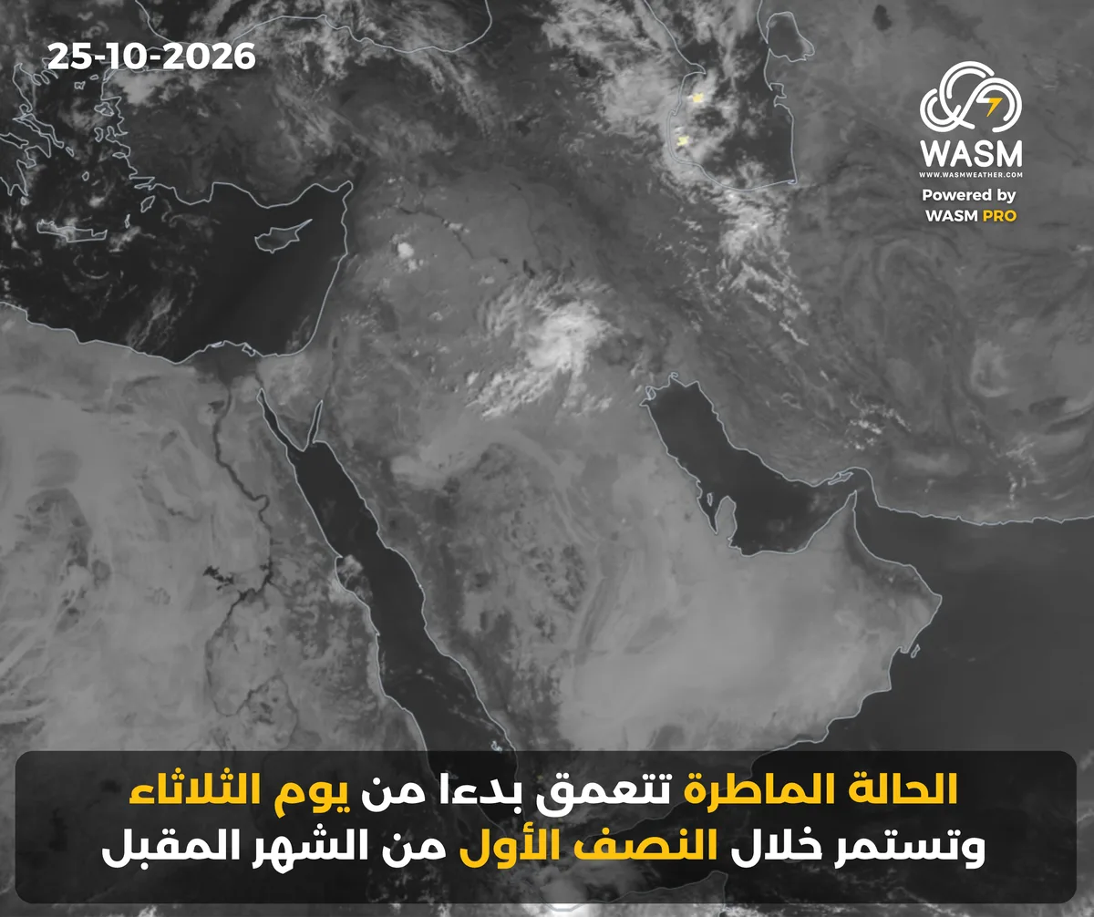 التحديث الكتابي اليومي لحالة الطقس في المنطقة العربية ( الشرق الأوسط) 25-10-2026