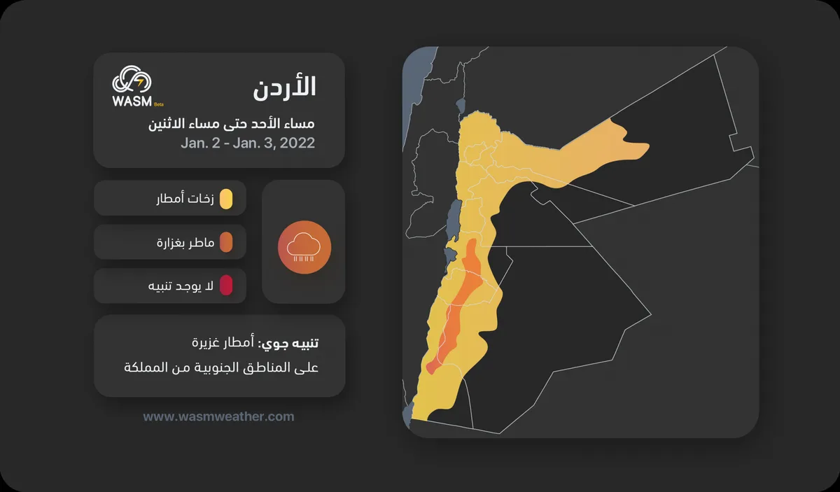 الأردن|استمرار الأجواء الباردة والأمطار المتفرقة حتى يوم الأربعاء