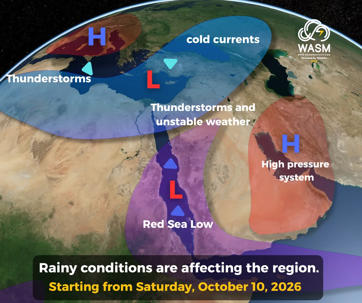 WASM Regional Center | Thunderstorm‑producing rainfall expected over the Levant and northwest Saudi Arabia next week